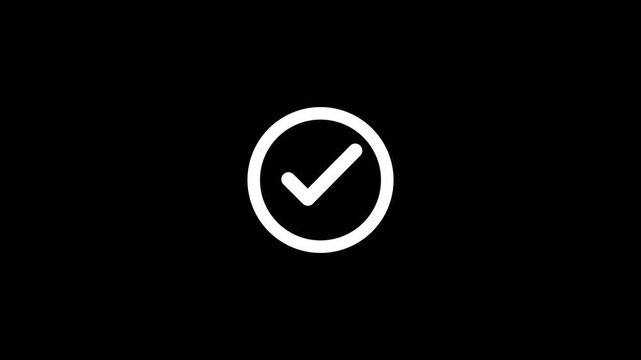 Right Check Mark Icon Animation on black Background.Check Mark, Tick, Yes, OK Symbol Animation. approved tick mark icon