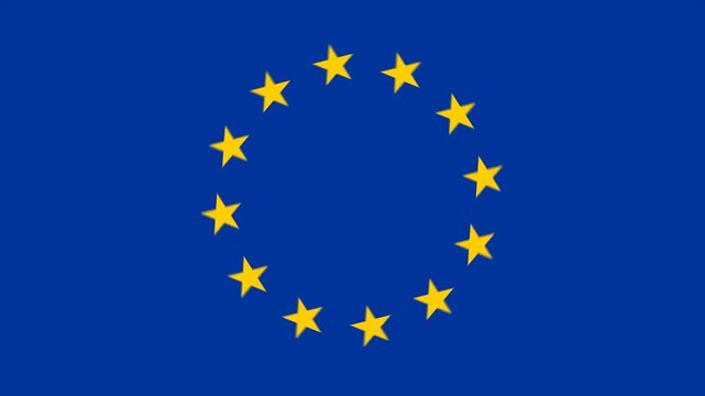 Horizontal 4K video. Flat 2D animation with yellow stars on blue background or flag of European Union. Patriotism. Ruling Georgian Dream party has canceled process of joining EU. Social media template