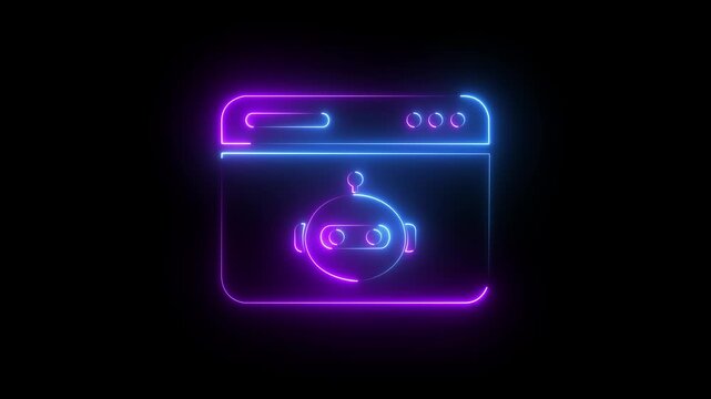 Neon ai chatbot browser interface animation, futuristic artificial intelligence concept, digital assistant glowing on dark background