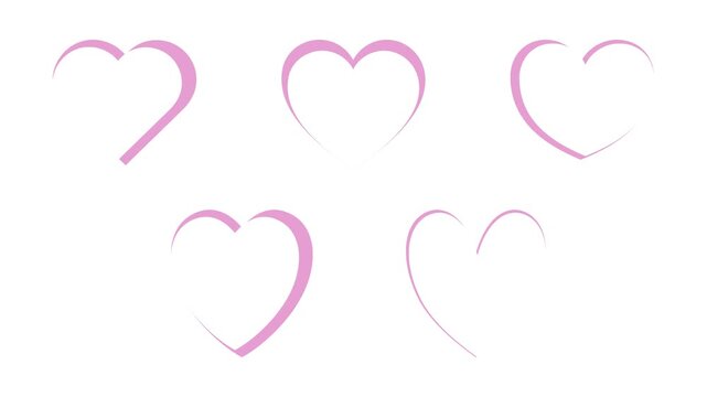 Five pink heart abstract shape animation video on a white background