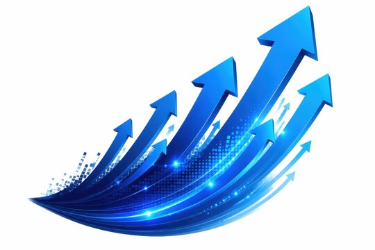 Blue glowing arrows pointing up showing business growth and success