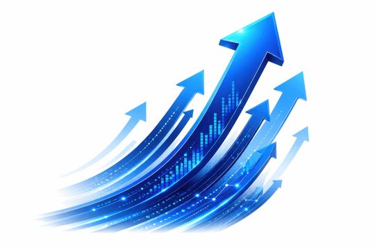 Shiny blue arrows pointing up showing growth and business success
