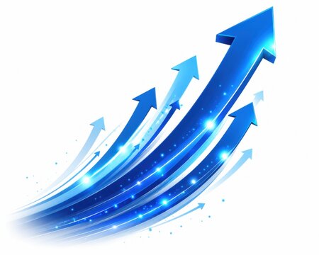 Shiny blue business growth arrows pointing up for success and progress