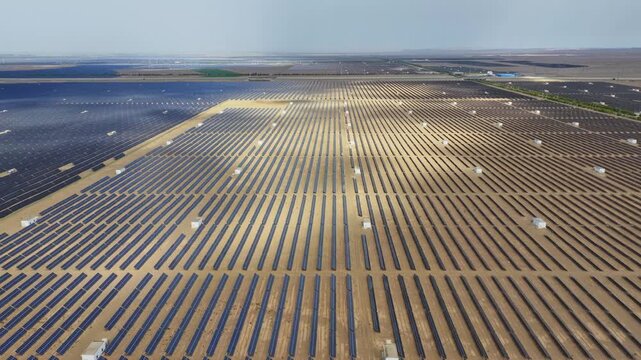 Desert photovoltaic panels, aerial view of a solar photovoltaic power station