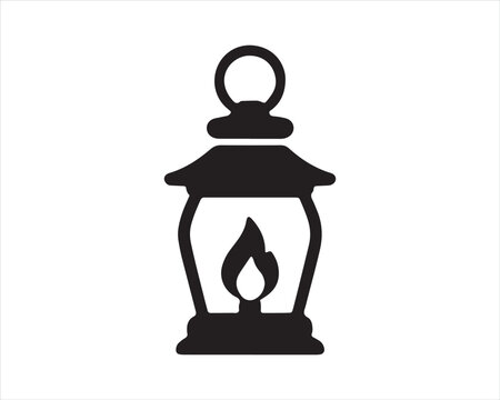 Black silhouette of a halloween lantern with flame on a transparent background