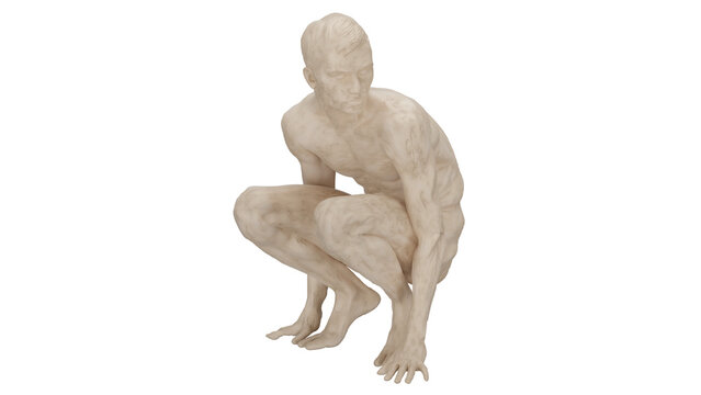 3d rendering clay man free model shows figure in crouching pose