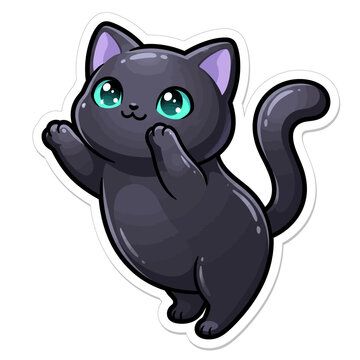 Cute Black Cat with Green Eyes and Paws Up.