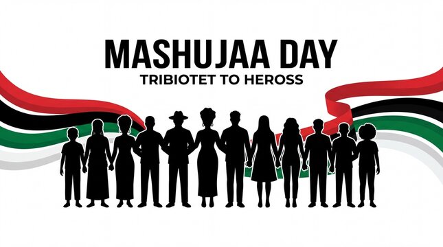Mashujaa Day tribute to heroes, silhouettes of diverse people with Kenyan flag colors, symbolizing national pride