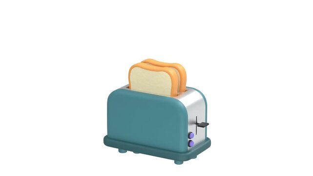 Toaster with toasted bread icon 3d rendering animation on 4k