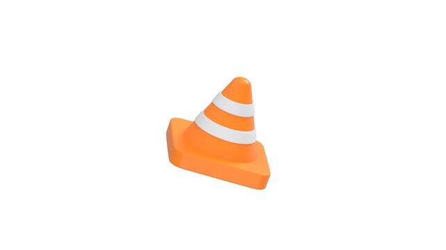 traffic cone icon 3d rendering animation on 4k