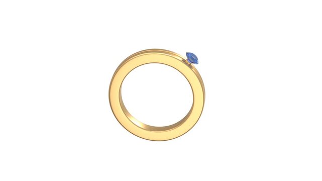Wedding gold ring with diamond icon 3d rendering animation on 4k