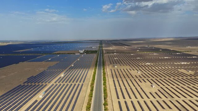 Desert photovoltaic panels, aerial view of a solar photovoltaic power station
