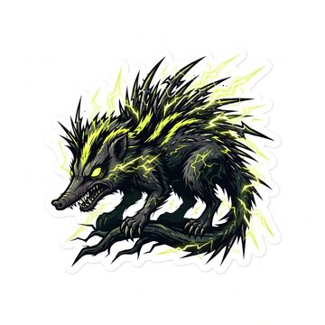 Creepy Mutant Streaked Tenrec Electric Quills Vector Sticker Logo