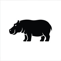Obraz premium Hippopotamus silhouette vector illustration for african safari wildlife theme.