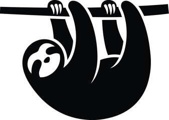 Naklejka premium Sloth hanging from a branch silhouette icon for jungle and exotic wildlife themes.
