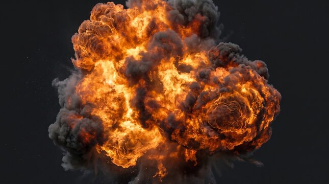 Fiery explosion with intense flames and thick dark smoke
