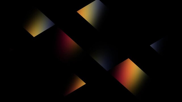Futuristic geometric gradient bar motion background on black screen, colorful light leak animation over black backdrop for creative intro title screen 4k. video