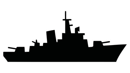 Obraz premium A striking vector graphic illustration featuring a modern warship silhouette, representing naval power, military defense, and maritime security design concept.
