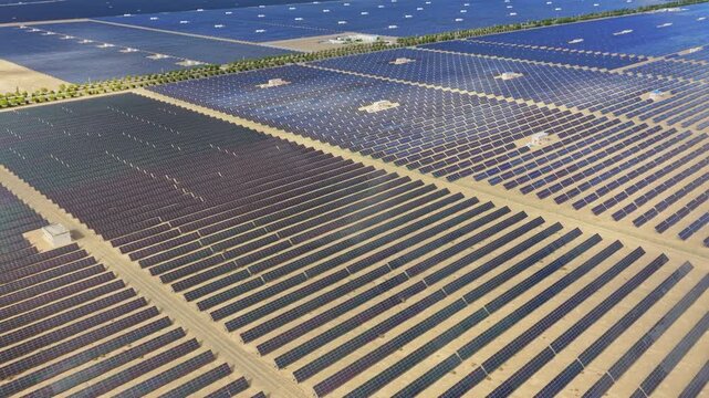Desert photovoltaic panels, aerial view of a solar photovoltaic power station