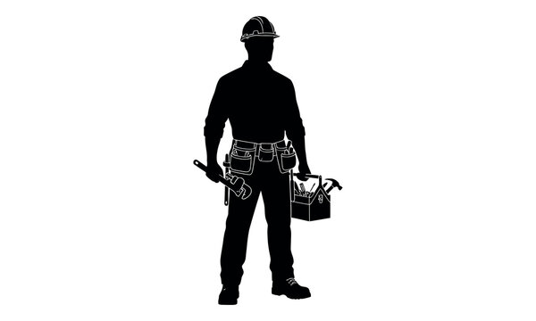 Worker silhouette holding tools