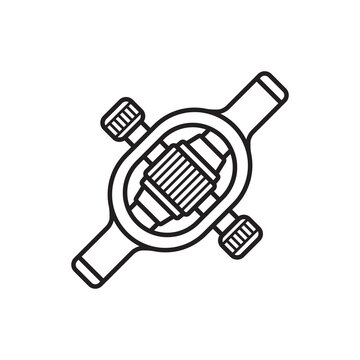 Minimalist line art icon of a swivel knife with finger yoke for carving intricate leather designs.