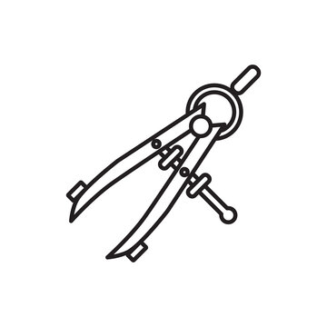 Minimalist line art icon of an adjustable drafting compass used for scoring circles and curves on leather.