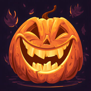 halloween illustration of a humorous face carved onto a pumpkin