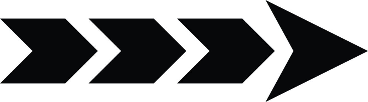 Black chevron arrow shape moving forward on white background with clean design and clear direction