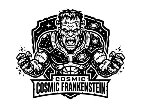 Cosmic Frankenstein Monster Mascot, Sci-Fi Horror Character Art