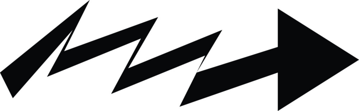 Black zigzag arrow pointing forward with sharp angles on a white background signifying progress and direction
