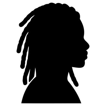Silhouette illustration of a person with dreadlocks shown in profile view as a clean black vector graphic design element icon