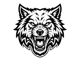 Fototapeta premium Fierce Wolf Head Emblem, Aggressive Animal Mascot, Isolated Graphic
