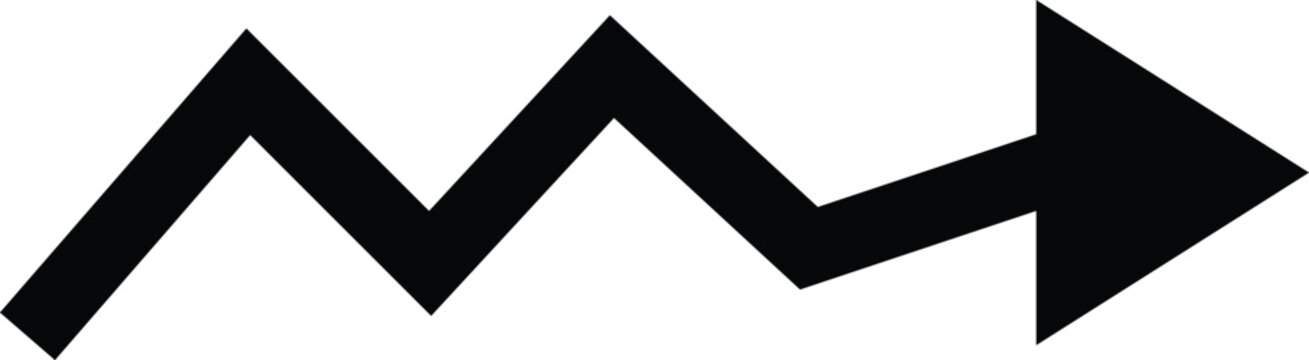 Black zigzag arrow pointing right on white background symbolizing progress and direction in business growth