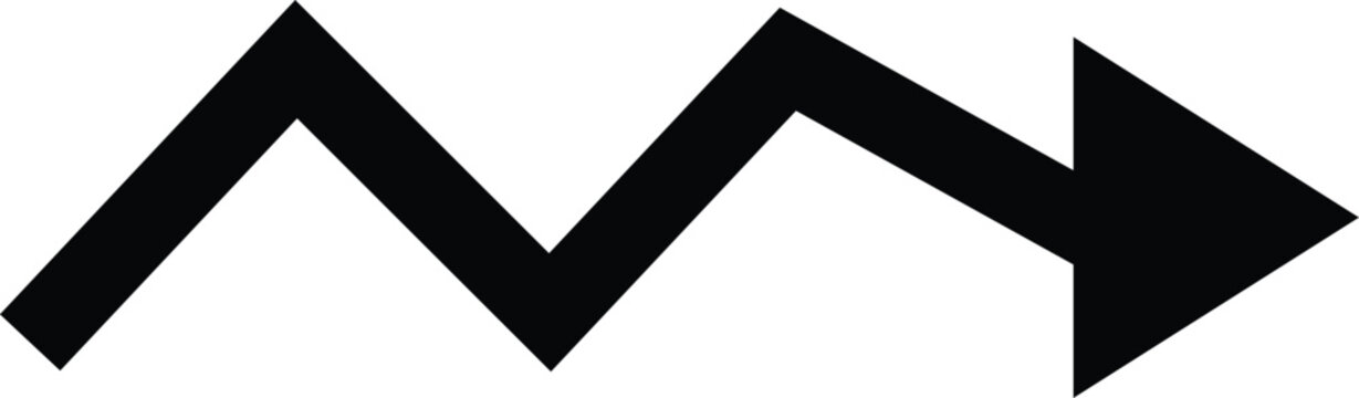 Black zigzag arrow pointing right on white background symbolizing progress and direction