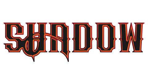 Western style shadow word typography with orange and red outline isolated on black background © Ndoewer