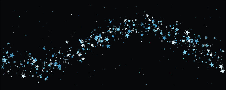 Blue starburst particles flowing in a wave against a dark abstract background for festive celebrations