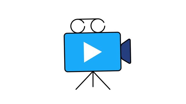 Video camera icon.Cinematography equipment animated icon. Film making professional tool. Broadcasting industry. Outline element on white background