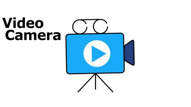 Video camera icon.Cinematography equipment animated icon. Film making professional tool. Broadcasting industry. Outline element on white background