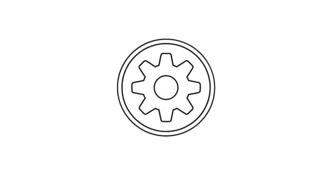 Simple line art gear icon on white background