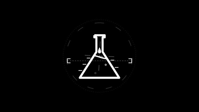 Minimalist Line Art Animation of an Erlenmeyer Flask Icon Drawing on Black Background