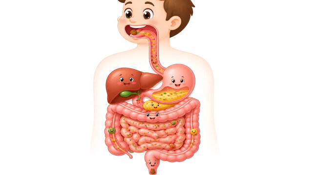 Cute Educational Illustration of the Human Digestive System for Children