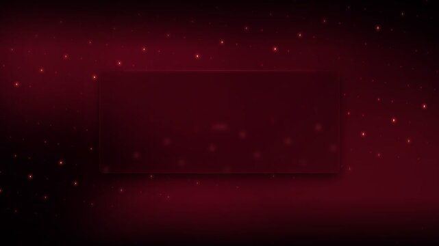 A dark crimson velvety texture features a rectangular frame surrounded by soft glowing particles creating a mysterious atmosphere for luxury design presentations and romantic greeting cards