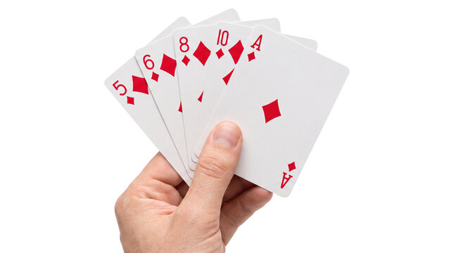 Hand Holding Five Red Diamond Playing Cards