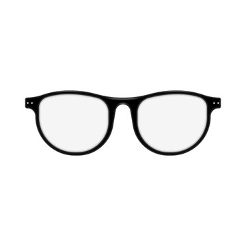 Isolated classic black rimmed eyeglasses 3d mockup realistic vector model front view for optical store promo, vision care banner, and stylish eyewear accessory catalog layout.