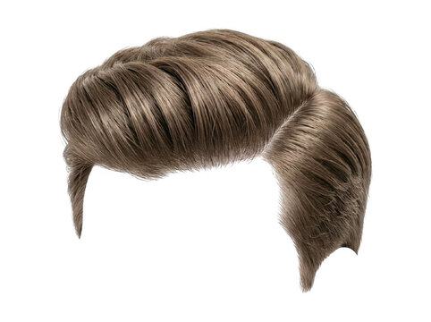 Short brown layered mens hair toupee on white background with hair replacement hair system hair wig hair loss