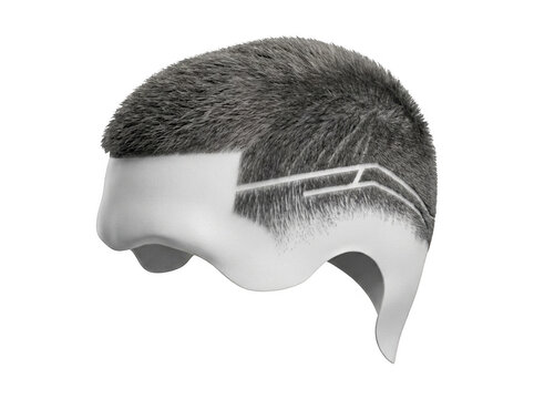 Dark grey mens hair toupee with short textured crop and shaved stripe pattern hair replacement hair system