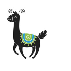 Naklejka premium Cute Black Llama with Colorful Blanket