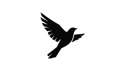 Fototapeta premium Elegant black silhouette of a bird in mid flight with wings wide open isolated on a pure white background.