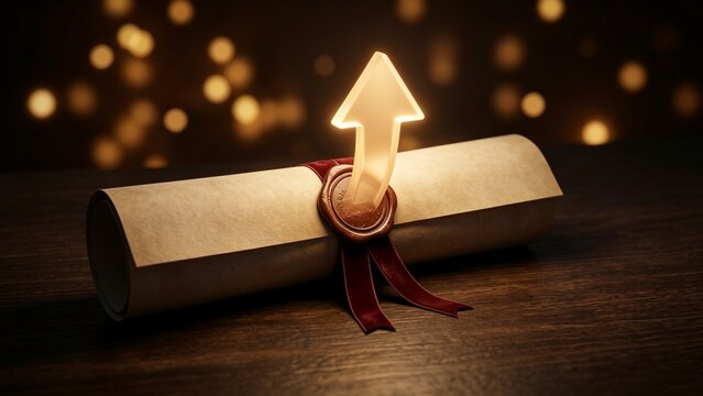 Old Parchment Scroll with Glowing Growth Arrow Sign