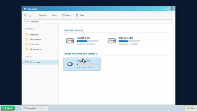 Copying folders to a usb drive in a computer file manager. 4K  Video
